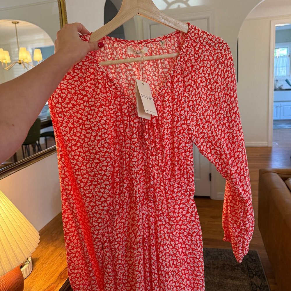 Doen Red Floral Long Sleeve Maxi Dress